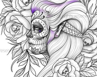 Download Sugar Skull Coloring Etsy