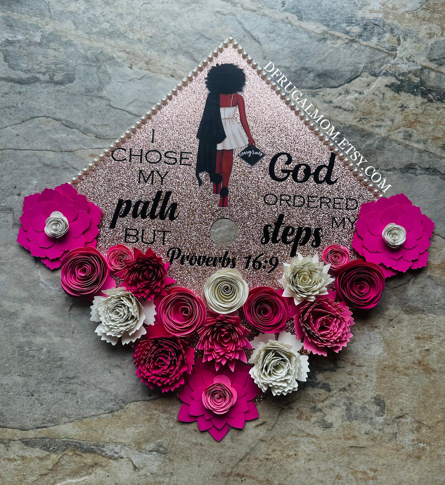 Graduation Cap Topper | Proverbs 16 | Class 2023 | Cap Topper | Nursing Graduation Cap | Flower Graduation Cap | Grad Cap Topper