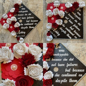 She Was Unstoppable Graduation Cap Topper | Graduation Cap Decor |  Graduation Cap Topper | Flower Graduation Cap | Grad Cap Topper