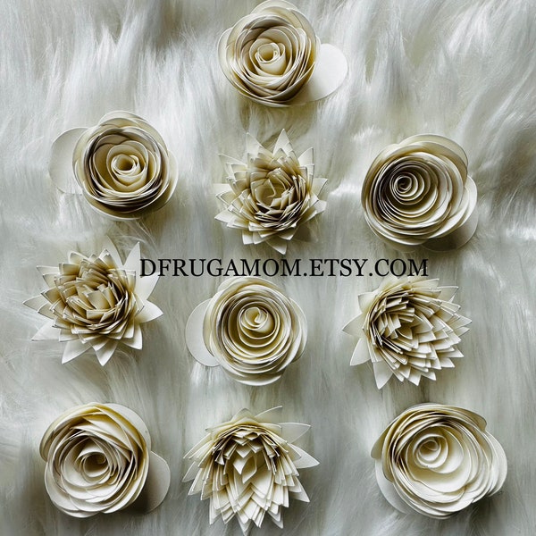 Graduation Cap topper flowers | Rolled and Flat flowers for Grad Cap Decoration | White | Choose Your Own Color