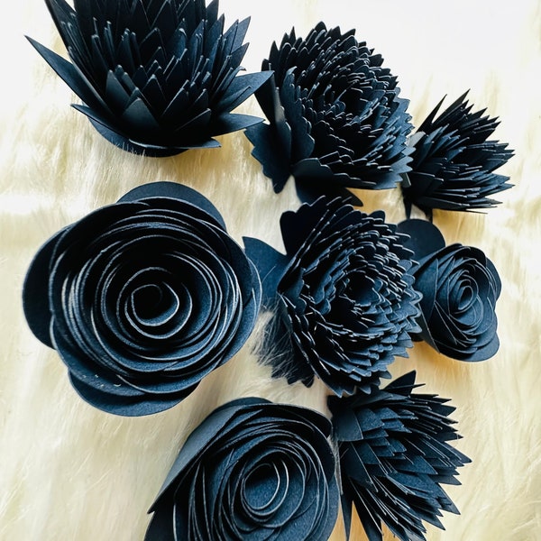 Graduation Cap topper flowers | Rolled and Flat flowers for Grad Cap Decoration | Navy | Choose Your Own Color