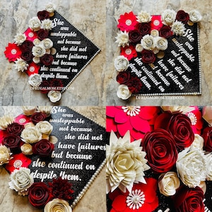 She Was Unstoppable Graduation Cap Topper | Graduation Cap Decor |  Graduation Cap Topper | Flower Graduation Cap | Grad Cap Topper