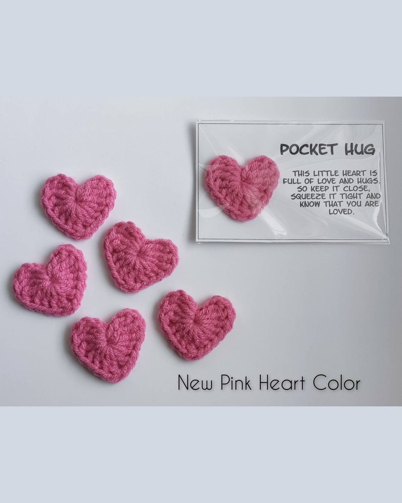 Cœur câlin dans une pochette, Cadeau attentionné, Cadeau câlin au crochet, Un ami spécial, Cadeau tu m'as manqué, Cadeau je t'aime, Je pense à vous, Premier jour d'école, Câlin New Pink Heart Color