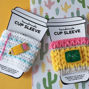 Reusable Cup Cozy, Crochet Coffee Cozy, Coffee Cup Sleeve, ABC Cup Cozy, Crochet Coffee Sleeve, Teacher Gift, Back to School Gift, Pencil
