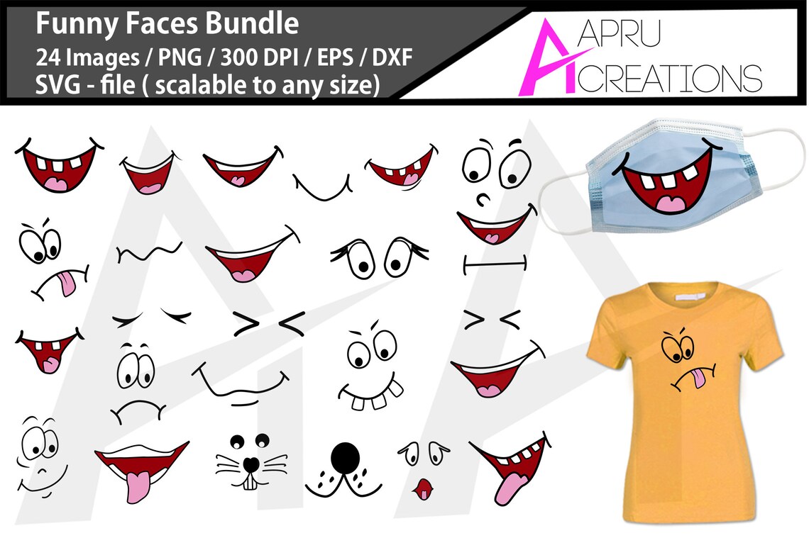 Funny Faces SVG Bundle / Funny Mouth Vector / Printable Hand Drawn Funy ...