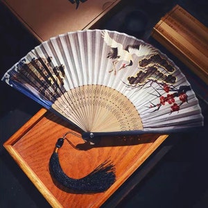 Chinese Crane Art/ Unisex Fan/ Premium Bamboo Folding Fan Cosplay Gift