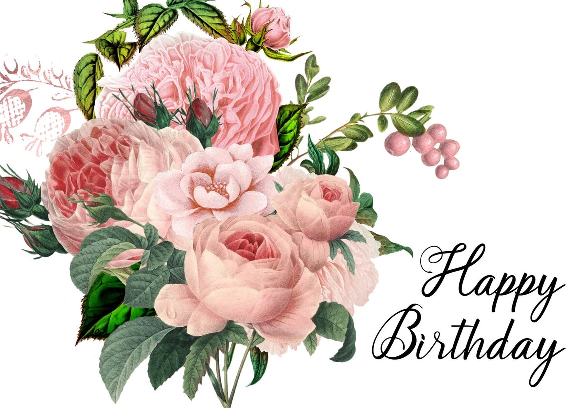 Pink flower Birthday Card Printable cardPrintable Birthday Etsy