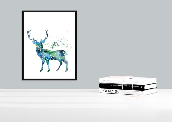 Stag abstract water colour animal silhouette wall art prints Stag abstract water colour animal silhouette wall art prints