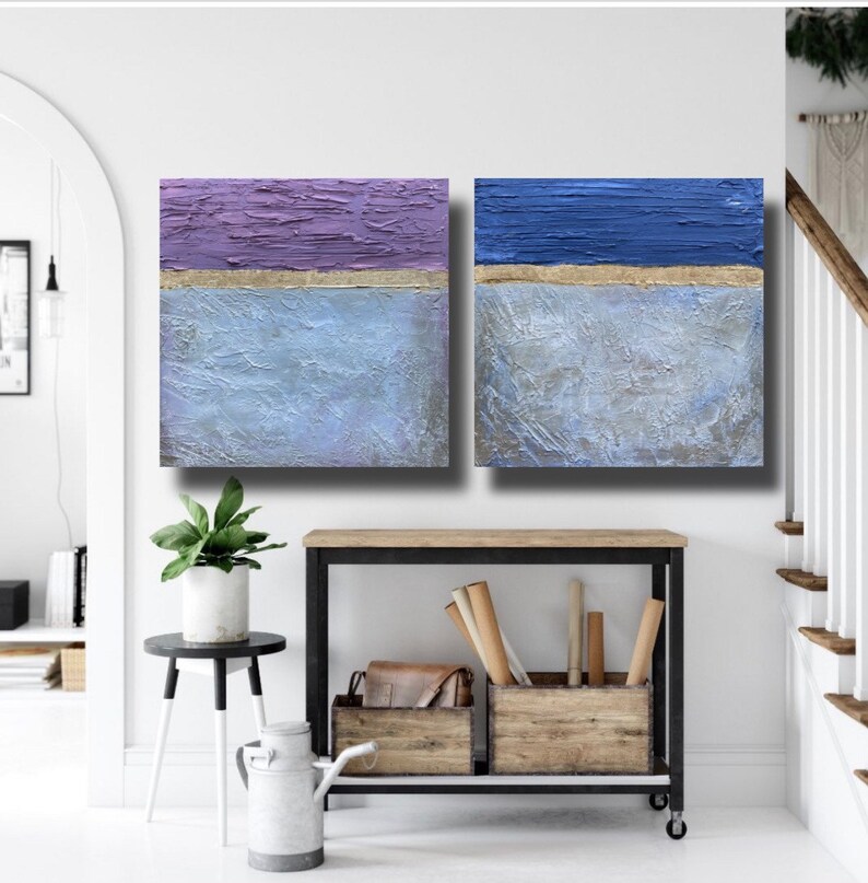 Abstract Acrylic original art Golden horizon SET OF 2