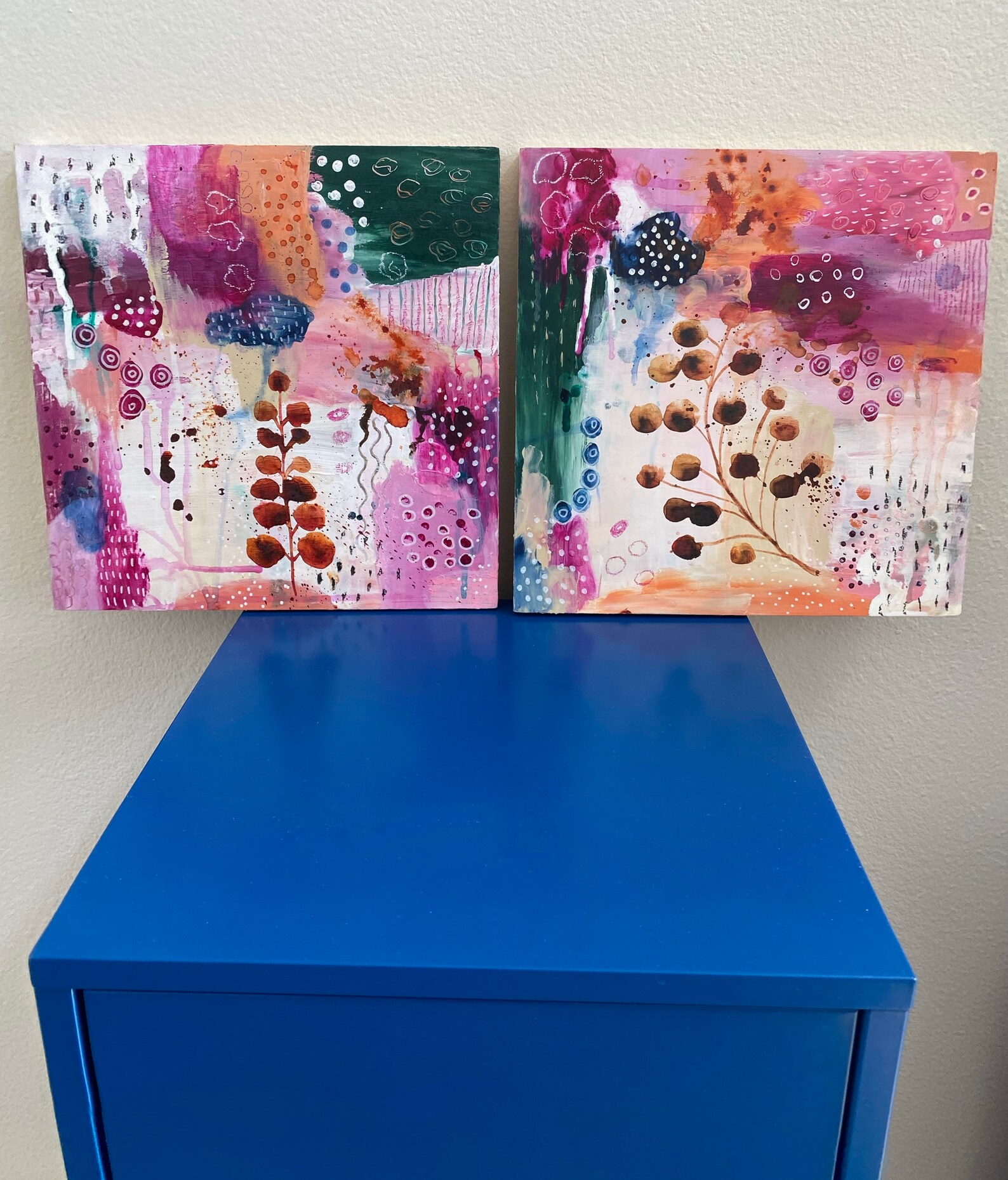 Abstract Botanical Art Original art on wooden panels 1212 Etsy