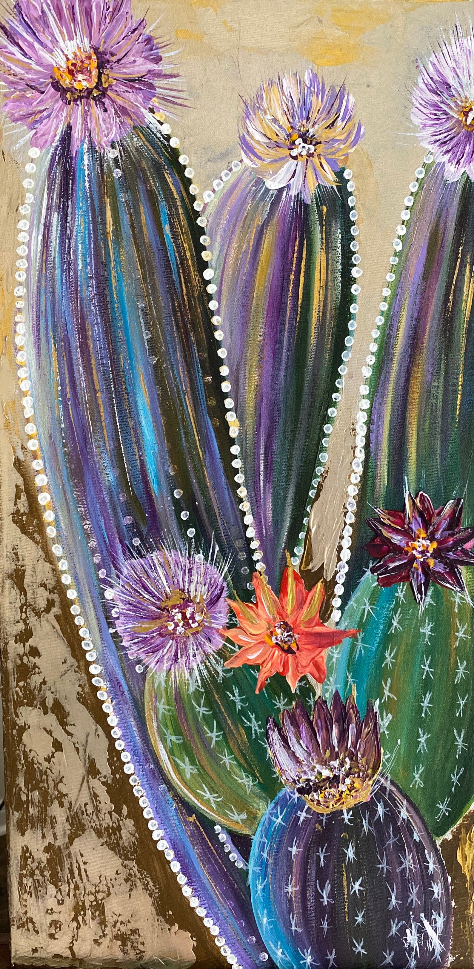 Cactus acrylic Painting on black canvas 12х24 Etsy