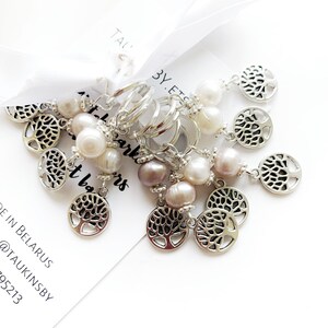 Set of ring stitch markers for knitting with pearl beads , gift for a knitter , progress keepers
