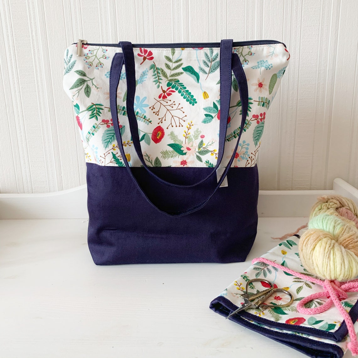 Large Knitting project bag knitting tote on the go yarn Etsy