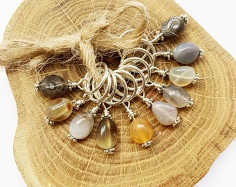 Set of ring stitch markers with agate beads , gift for a knitter , knitting markers