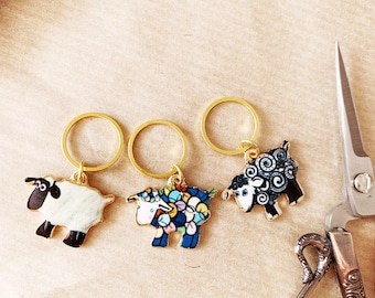 Stitch markers, sheep stitch Set of 3 ring stitch marker for knitting with  charms , gift for a knitter , progress keepers