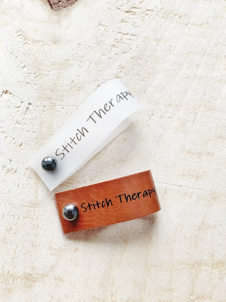 Personalized faux Leather tag , faux leather label, knit tag, knitting label, tags for handmade items, crochet, rivet tags, custom tags image 6
