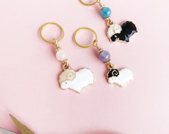 Stitch markers, sheep stitch markers,  Set of 3 ring stitch marker for knitting with  charms , gift for a knitter , progress keepers