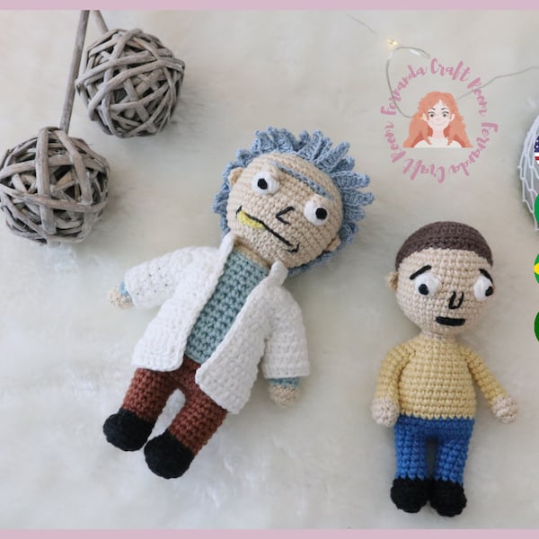 Patterns, Rick Sanchez, PDF Crochet,Amigurumi Doll, Rick&Morthy,Toys, Plushies,Geek amigurumi, Chibi amigurumi, Scientific Amigurumi.