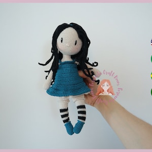 Amigurumi Pattern English Blue Doll crochet doll, cute soft doll for baby, rag knitting gothic doll, handmade doll decoration image 1