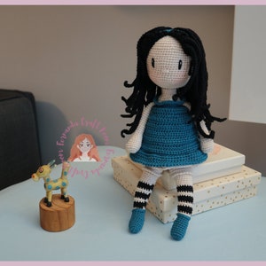 Amigurumi Pattern English Blue Doll crochet doll, cute soft doll for baby, rag knitting gothic doll, handmade doll decoration image 5