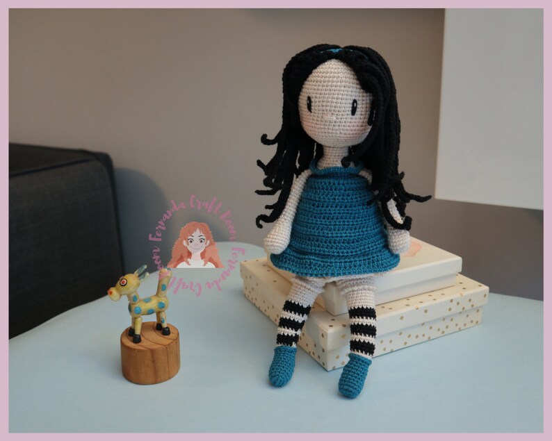 Amigurumi Pattern English Blue Doll crochet doll, cute soft doll for baby, rag knitting gothic doll, handmade doll decoration image 5