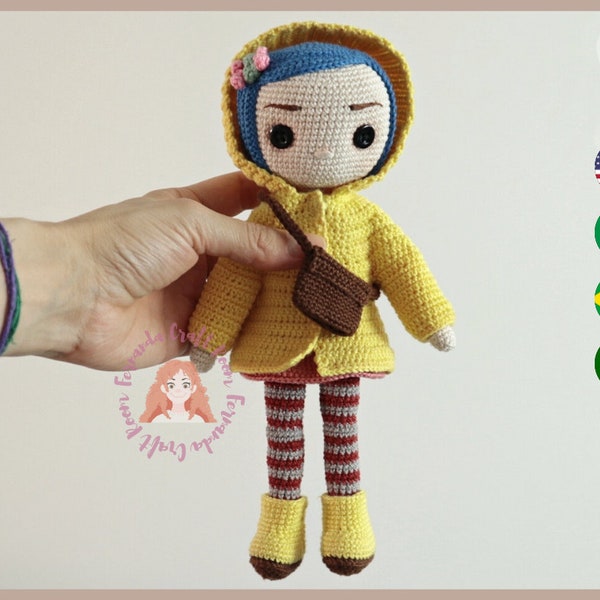 English Amigurumi pattern pdf | Coraline - new look, detailed pattern with pictures, handmade doll, crochet, easy, guide