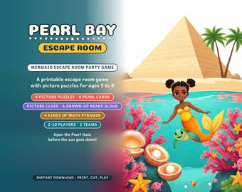 Mermaid Escape Room for Kids 5-8, Pearl Bay, Printable Picture Puzzle Party Game