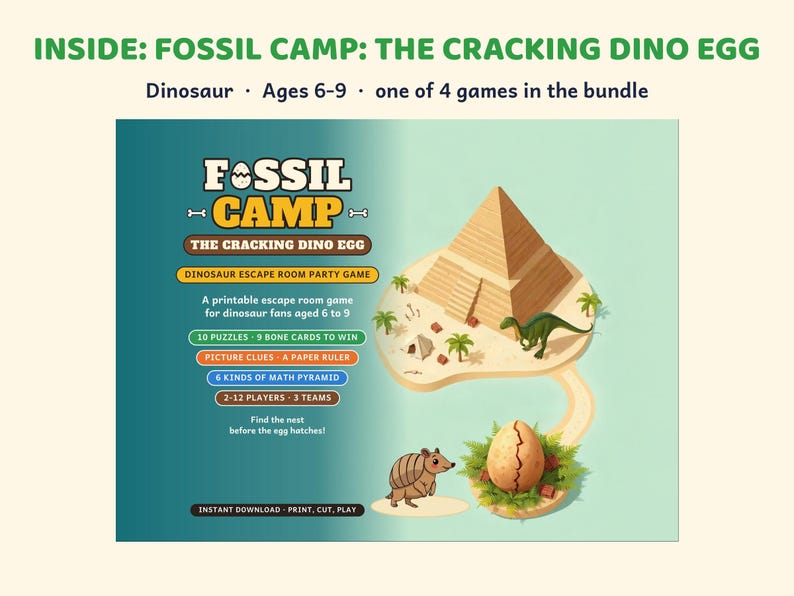 Printable Escape Room Bundle for Kids 6-12, Birthday Party Games, Space, Dinosaur, Jungle, Sky image 3