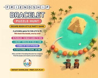 Puzzle Hunt Party Game for Kids 6-10, Friendship Bracelet Escape Room, Printable Bead Code