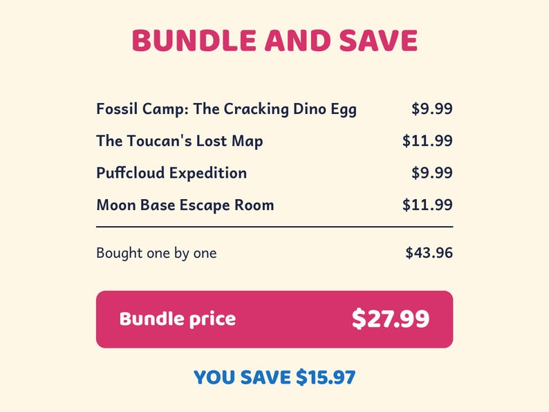 Printable Escape Room Bundle for Kids 6-12, Birthday Party Games, Space, Dinosaur, Jungle, Sky image 9