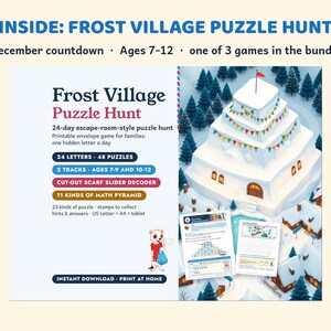 Paquete imprimible de Escape Room, Vacaciones de invierno en familia, Cuenta regresiva de diciembre, Nochevieja, Búsqueda de regalos imagen 3