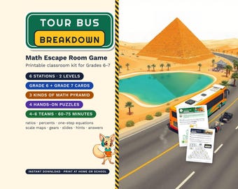 Math Escape Room for Grades 6-7, Tour Bus Breakdown, Printable Classroom Game