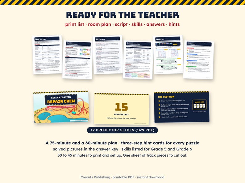 Math Escape Room for Grades 5-6, Roller Coaster Repair Crew, Printable Classroom Game image 8