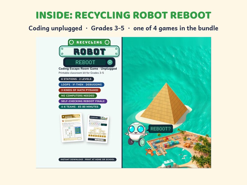 Printable Escape Room Bundle Grades 2-6, Reading, Music, Coding, Science Classroom Games image 5