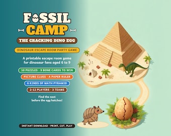 Dinosaur Escape Room for Kids 6-9, Fossil Camp, Printable Party Game with Bone Cards