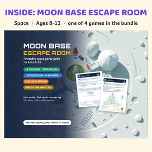 Printable Escape Room Bundle for Kids 6-12, Birthday Party Games, Space, Dinosaur, Jungle, Sky image 6