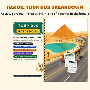 Printbaar wiskunde escape room pakket voor groep 5-8, Pi-dag, algebra, procenten, breuken afbeelding 4