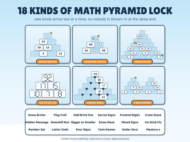 Snow Owl Ice Camp, Math Escape Room for Kids 8-12, Browser Game + Printable PDF image 4