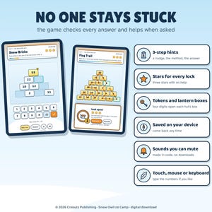 Snow Owl Ice Camp, Math Escape Room for Kids 8-12, Browser Game + Printable PDF image 6