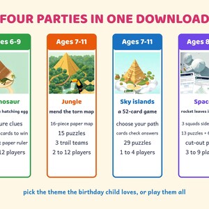 Printable Escape Room Bundle for Kids 6-12, Birthday Party Games, Space, Dinosaur, Jungle, Sky image 2