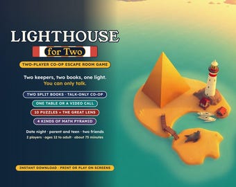 2 Player Escape Room Game, Lighthouse for Two, Printable Co-op Date Night Puzzle Kit