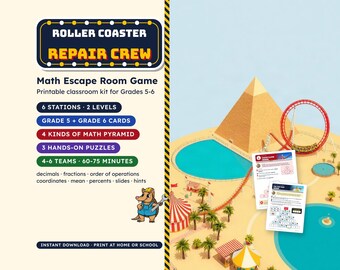 Math Escape Room for Grades 5-6, Roller Coaster Repair Crew, Printable Classroom Game