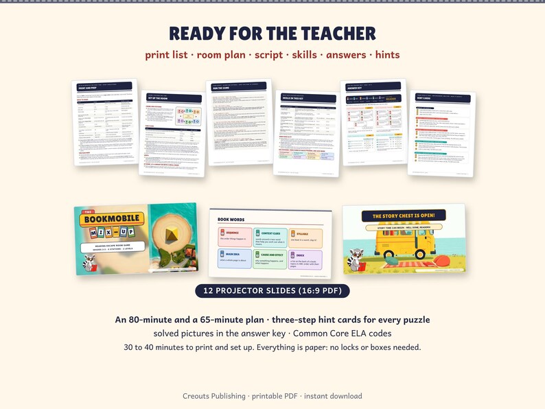 Reading Escape Room for Grades 2-3, The Bookmobile Mix-Up, Printable ELA Game imagen 8