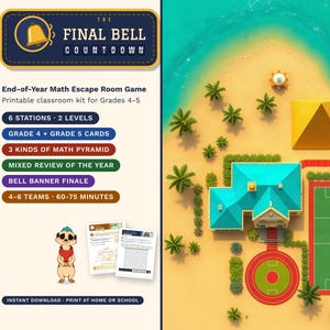 End of Year Math Escape Room Grades 4-5, The Final Bell Countdown, Printable image 1