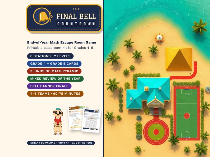 End of Year Math Escape Room Grades 4-5, The Final Bell Countdown, Printable image 1