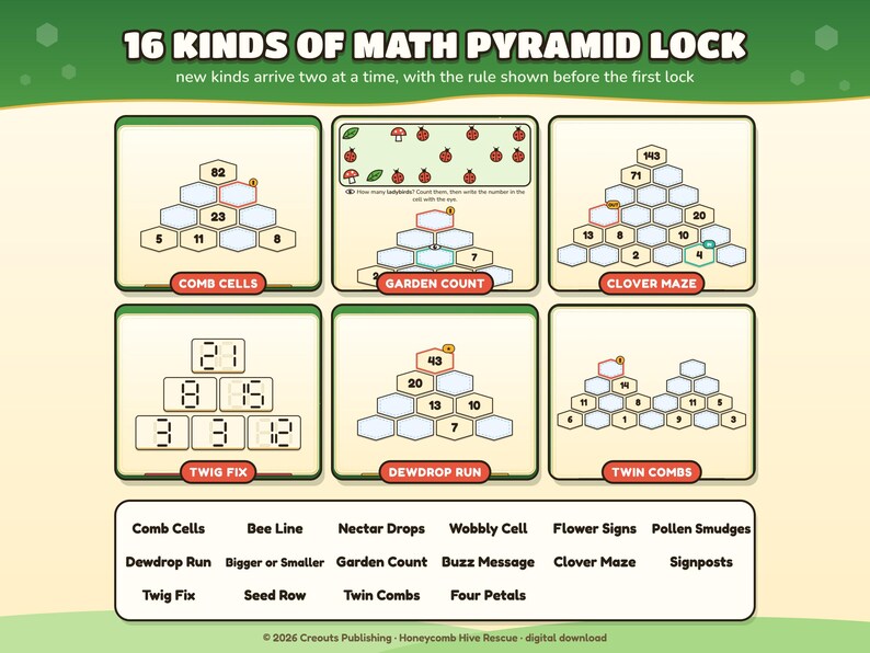 Math Escape Room Game for Kids 7-10, Honeycomb Hive Rescue, Browser + Printable PDF image 4
