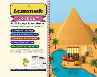 Math Escape Room for Grades 4-5, The Lemonade Lockout, Printable Money Game
