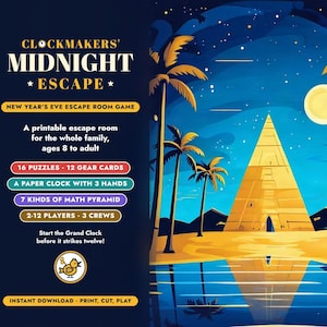 New Year's Eve Escape Room Game, Clockmakers' Midnight, Printable Family Party Kit (Ages 8+)