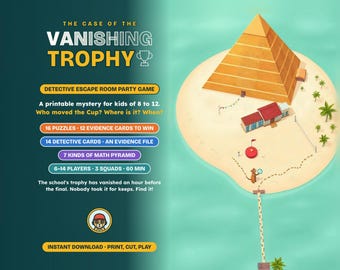 Kids Detective Escape Room Party Game, The Case of the Vanishing Trophy, Printable Mystery