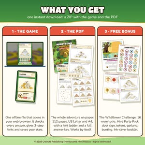 Math Escape Room Game for Kids 7-10, Honeycomb Hive Rescue, Browser + Printable PDF image 2